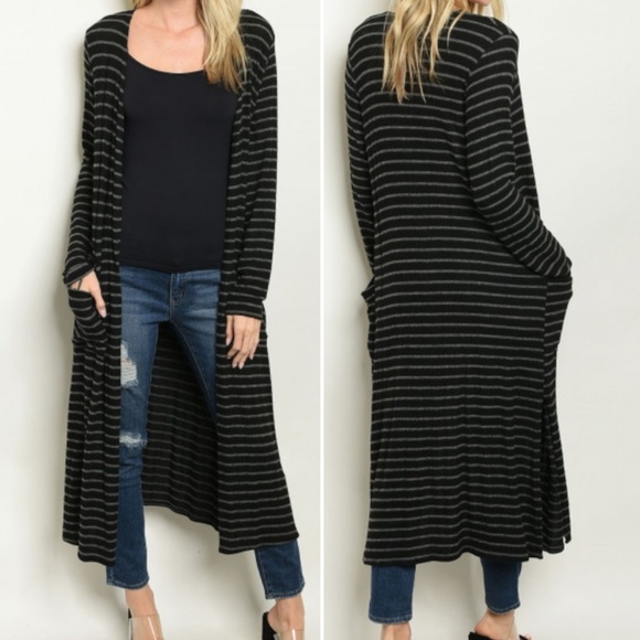 Trend Setter Diva Boutique Sweaters - Last 1! CHARCOAL & BLACK STRIPE CARDIGAN